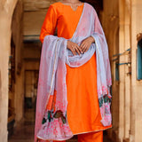 Orange Dupion Silk Kurta Set