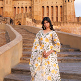 White Chanderi Kurta Set With Floral Prints