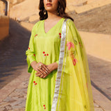 Light Green Silk Kurta Set With Floral Embroidery