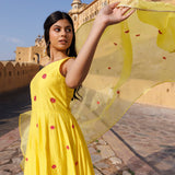 Yellow Chanderi Kurta Set With Floral Embroidery