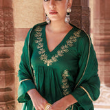 Bottle Green Chanderi Kurta Set