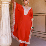 Red Crepe Kaftan Set