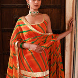 Orange Chiffon Kurta Set With Lace