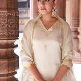Off-White Tissue Georgette Kurta Set With Embroidery