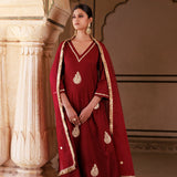 Maroon Cotton Silk Kurta Set