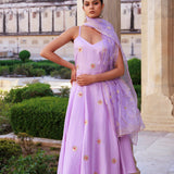 Lavender Cotton Silk Kurta Set With Organza Dupatta