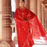 Red Chanderi Kurta Set With Embroidery