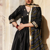 Black Dupion Silk Kurta Set