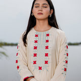 White Cotton Kurta Set With Hand Embroidery