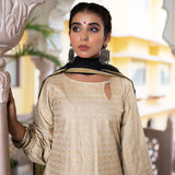 Gold Black Cotton Suit Hand Blocked In Antique Gold