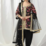 Black Designer Kurti With Tulip Pants And Dupatta