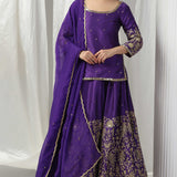 Purple Raw Silk Designer Kurti With Lehenga And Dupatta