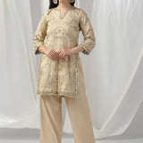 Beige Golden Shimmer Embroidered Co-Ord Set