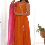 Orange Georgette Anarkali With Dupatta