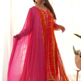 Orange Anarkali Set With Palazzo