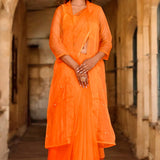 Pastel Orange Saree Set With Organza Jacket