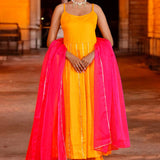 Yellow Cotton Silk Anarkali Set