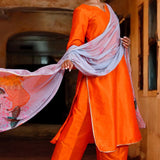 Orange Dupion Silk Kurta Set