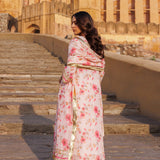 Pink Chanderi Kurta Set With Prints And Lace Work