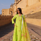 Light Green Silk Kurta Set With Floral Embroidery