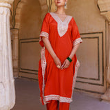 Red Crepe Kaftan Set