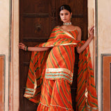 Orange Chiffon Kurta Set With Lace