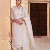 Off-White Tissue Georgette Kurta Set With Embroidery