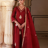 Maroon Cotton Silk Kurta Set