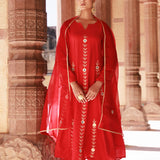 Red Chanderi Kurta Set With Embroidery