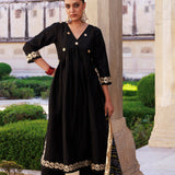 Black Dupion Silk Kurta Set