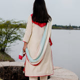 White Cotton Kurta Set With Hand Embroidery