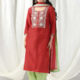 Purple Raw Silk Embroidered Kurti With Salwar And Dupatta