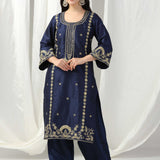 Blue Raw Silk Elegant Dori Hand Embroidered Suit With Salwar And Dupatta