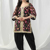 Black Designer Kurti With Tulip Pants And Dupatta