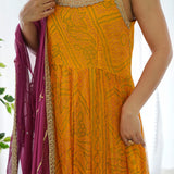 Yellow Bandhani Anarkali With Dupatta