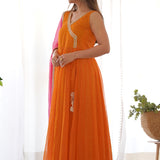Orange Georgette Anarkali With Dupatta