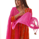 Orange Anarkali Set With Palazzo