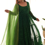 Green Bandhani Anarkali Set