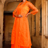 Pastel Orange Saree Set With Organza Jacket