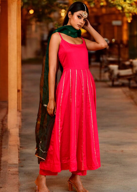<img> Hot Pink Cotton Silk Anarkali Set