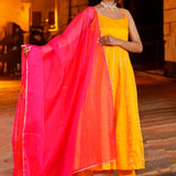 Yellow Cotton Silk Anarkali Set