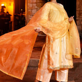 Pale Yellow Raw Silk Kurta Set