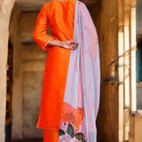 Orange Dupion Silk Kurta Set