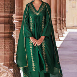 Bottle Green Chanderi Kurta Set