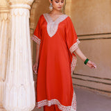 Red Crepe Kaftan Set