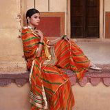 Orange Chiffon Kurta Set With Lace