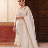 Off-White Tissue Georgette Kurta Set With Embroidery