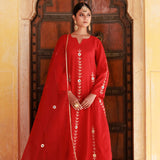 Red Chanderi Kurta Set With Embroidery