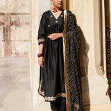 Black Dupion Silk Kurta Set