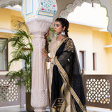 Gold Black Cotton Suit Hand Blocked In Antique Gold